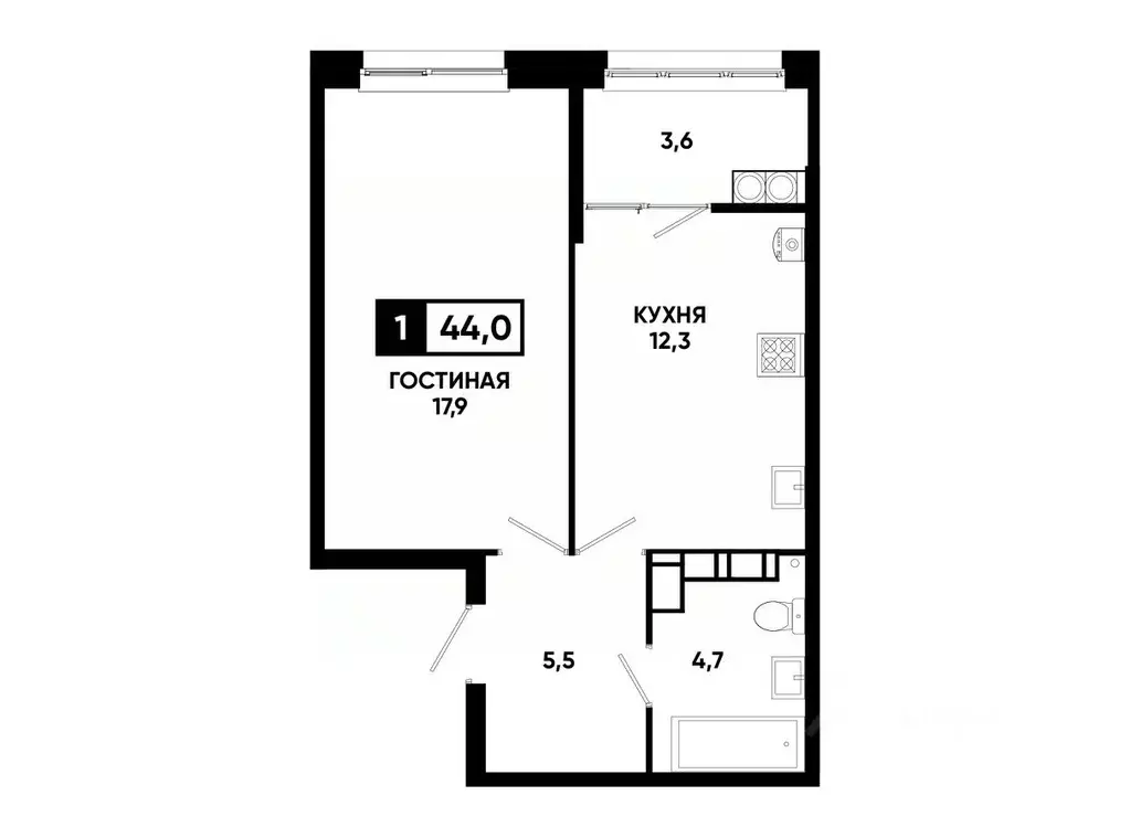 1-к кв. Ставропольский край, Ставрополь ул. Андрея Голуба, 12к8 (44.0 ... - Фото 0