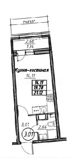 Квартира-студия, 19,8 м, 4/18 эт. - Фото 0