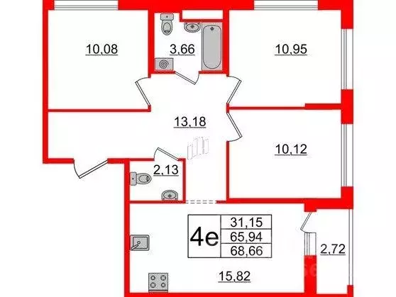 Квартира, 3 комнаты, 65.94 м - Фото 0