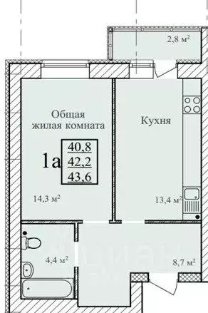 1-к кв. Тамбовская область, Тамбов ул. Имени Павла Строганова, 1 (43.6 ... - Фото 1