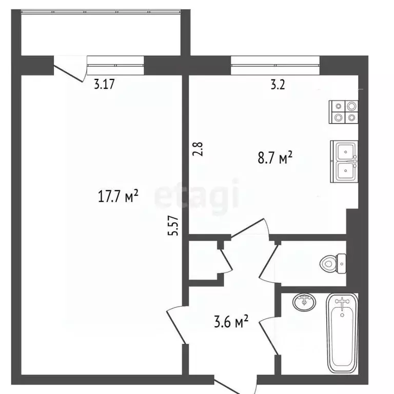 1-к кв. Крым, Симферополь ул. Маршала Жукова (34.9 м) - Фото 2
