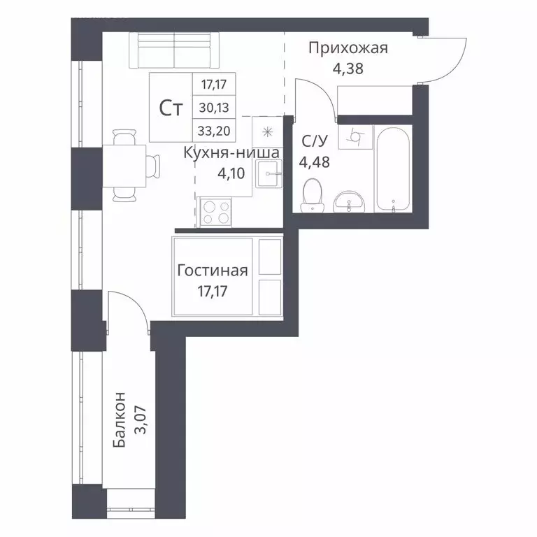 Квартира-студия: Новосибирск, Игарская улица, 40/2 (30.13 м) - Фото 0