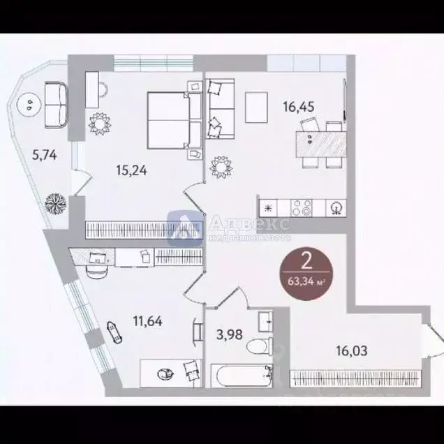 2-к кв. Тюменская область, Тюмень ул. Николая Машарова, 8 (64.0 м) - Фото 2