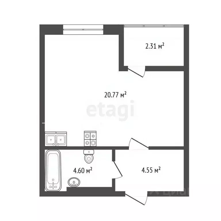 Студия Тюменская область, Тюмень ул. Краснооктябрьская, 14к2 (31.08 м) - Фото 2
