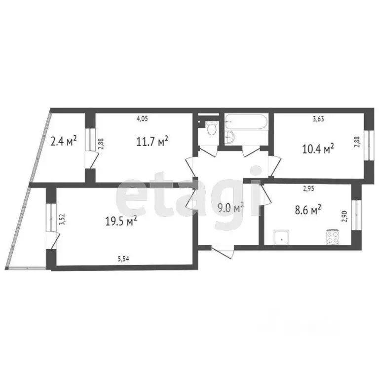 3-к кв. Омская область, Омск Заозерная ул., 15/2 (64.3 м) - Фото 2
