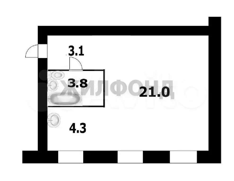 1-к. квартира, 30,7 м, 1/2 эт. - Фото 0