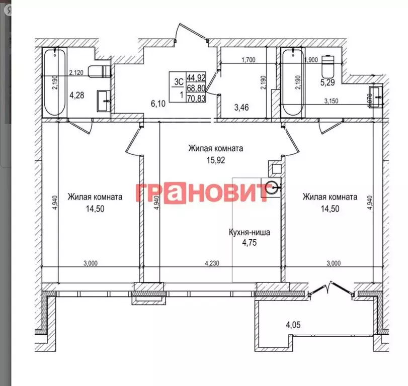 2-комнатная квартира: Новосибирск, улица Максима Горького, 10 (69 м) - Фото 0
