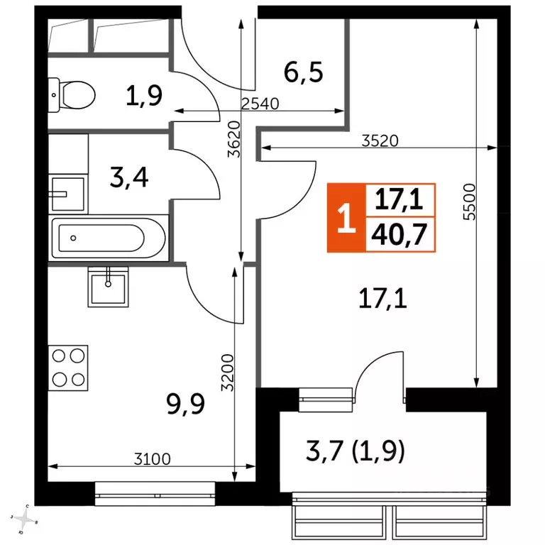 1-к кв. Московская область, Ленинский городской округ, пос. Развилка ... - Фото 1