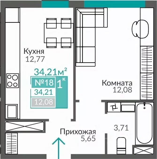 1-к кв. Крым, Симферополь Крымская роза мкр,  (34.21 м) - Фото 0
