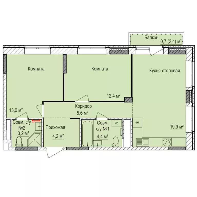 2-комнатная квартира: Ижевск, жилой район Буммаш, ЖК Покровский (63.4 ... - Фото 0