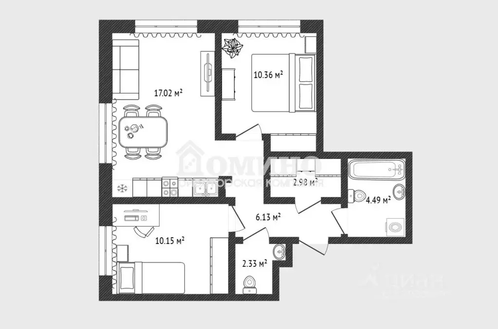 2-к кв. Тюменская область, Тюмень ул. Первооткрывателей, 8 (52.4 м) - Фото 1