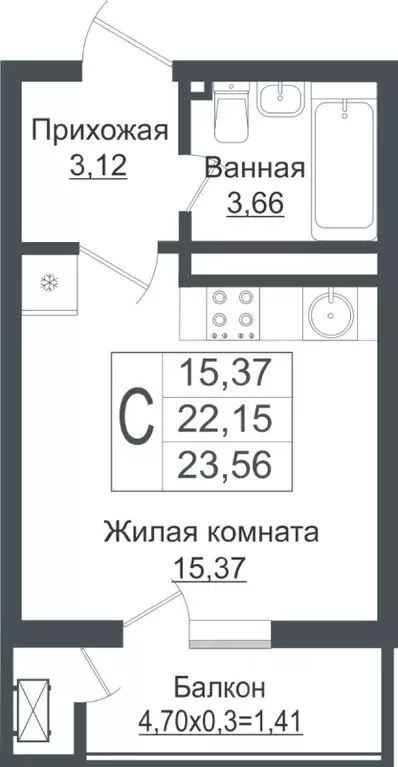 Студия Краснодарский край, Краснодар ул. Западный обход, 39/1к1 (23.56 ... - Фото 0