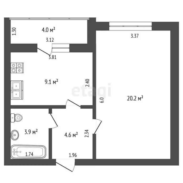 1-комнатная квартира: село Мариинский, микрорайон Лазурный, Лазурная ... - Фото 1