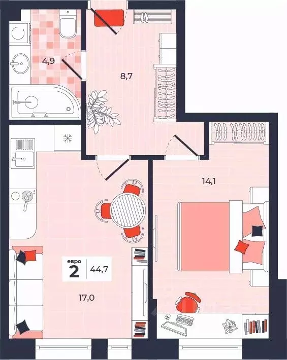 2-к кв. Тульская область, Тула ул. Академика Насоновой, 1А (44.7 м) - Фото 1