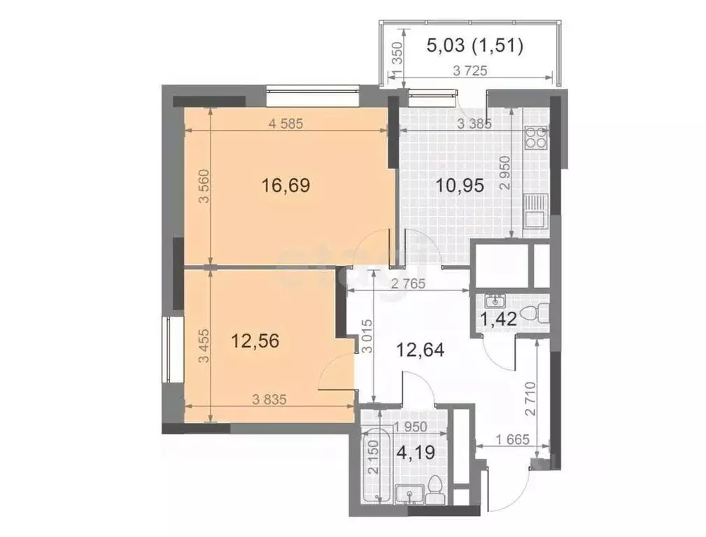 2-к кв. Татарстан, Казань ул. Академика Завойского, 21Бк2 (59.0 м) - Фото 1