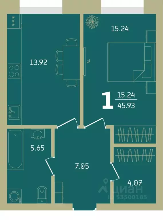 1-к кв. Башкортостан, Уфа Революционная ул., 39/4 (45.23 м) - Фото 1