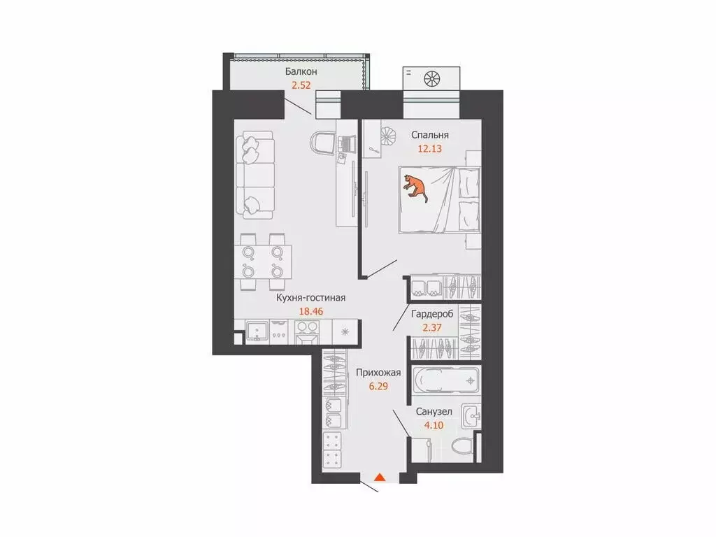 1-комнатная квартира: Пермь, микрорайон Камская Долина (44 м) - Фото 1