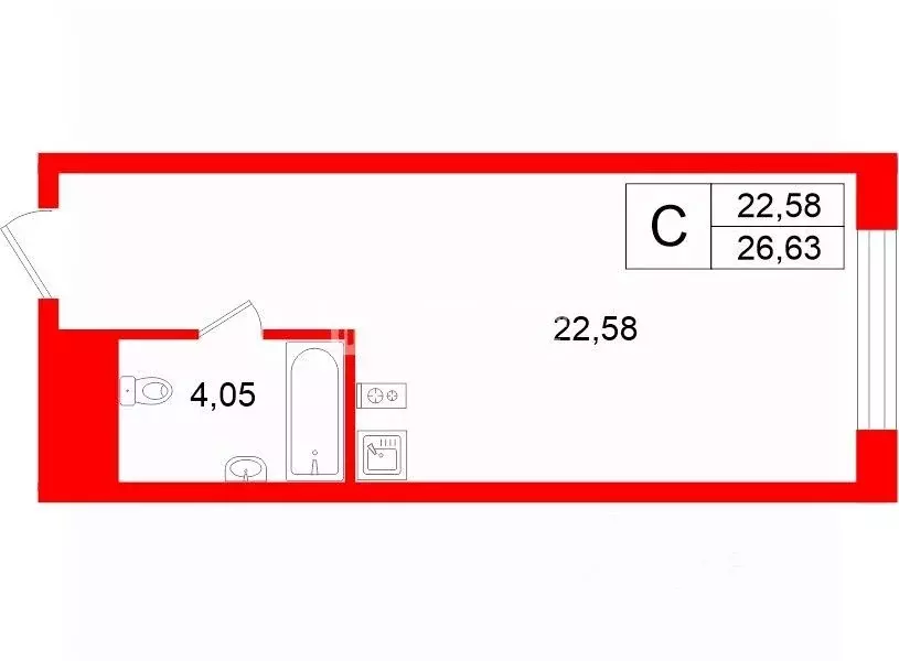 Студия Санкт-Петербург просп. Энергетиков, 8к2 (26.6 м) - Фото 2