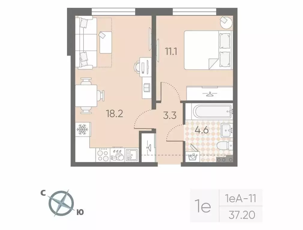 1-комнатная квартира: Шушары, ЖК Пулково Lake (37.2 м) - Фото 0