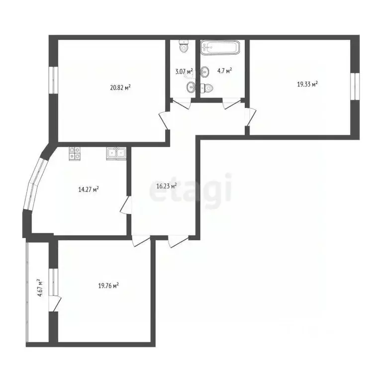 3-к кв. Тюменская область, Тюмень ул. Куйбышева, 25к1 (95.9 м) - Фото 2