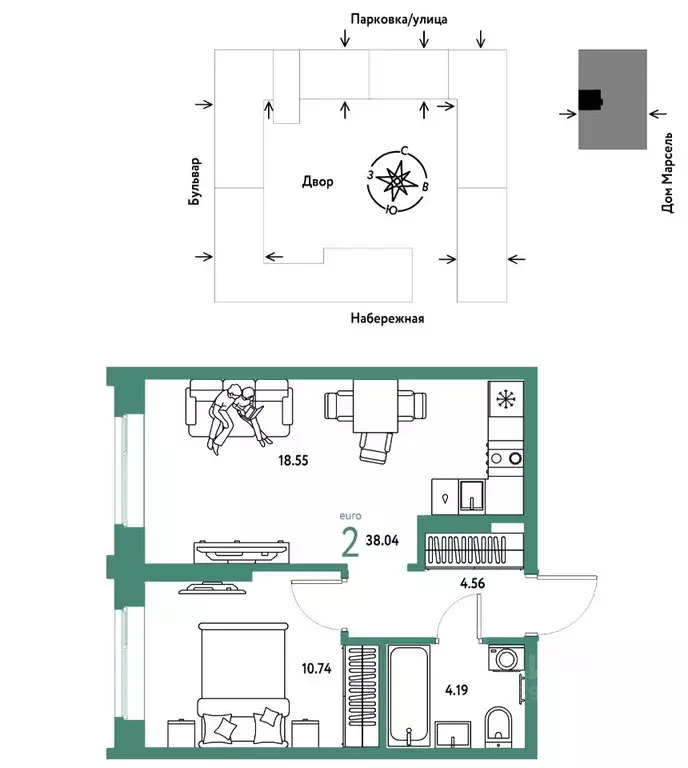 2-к кв. Тюменская область, Тюмень Береговая ул., 100к2 (38.04 м) - Фото 1