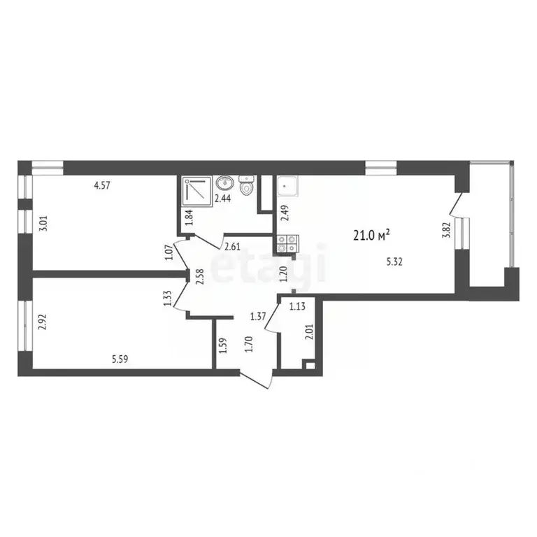 2-к кв. Тюменская область, Тюмень ул. Пожарных и Спасателей, 5 (69.4 ... - Фото 2