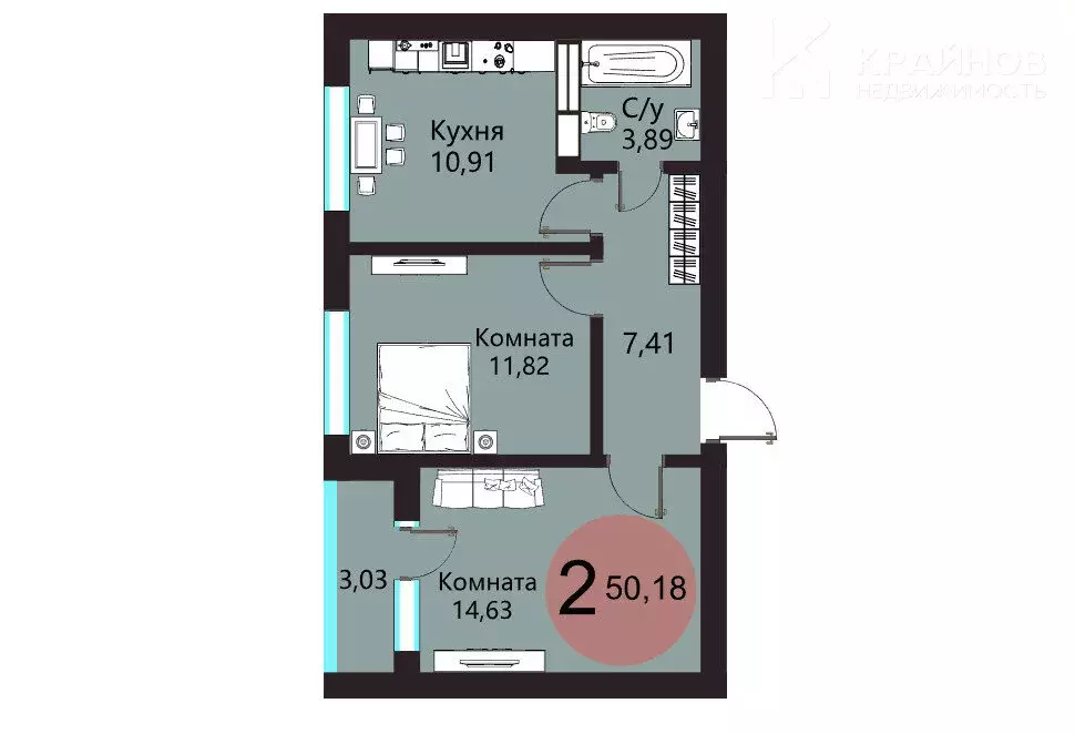 2-комнатная квартира: Воронеж, улица Матросова, 64А (50.18 м) - Фото 0