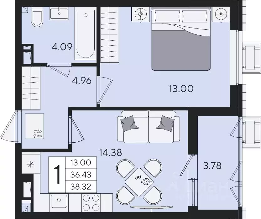 1-к кв. Краснодарский край, Краснодар  (38.32 м) - Фото 2