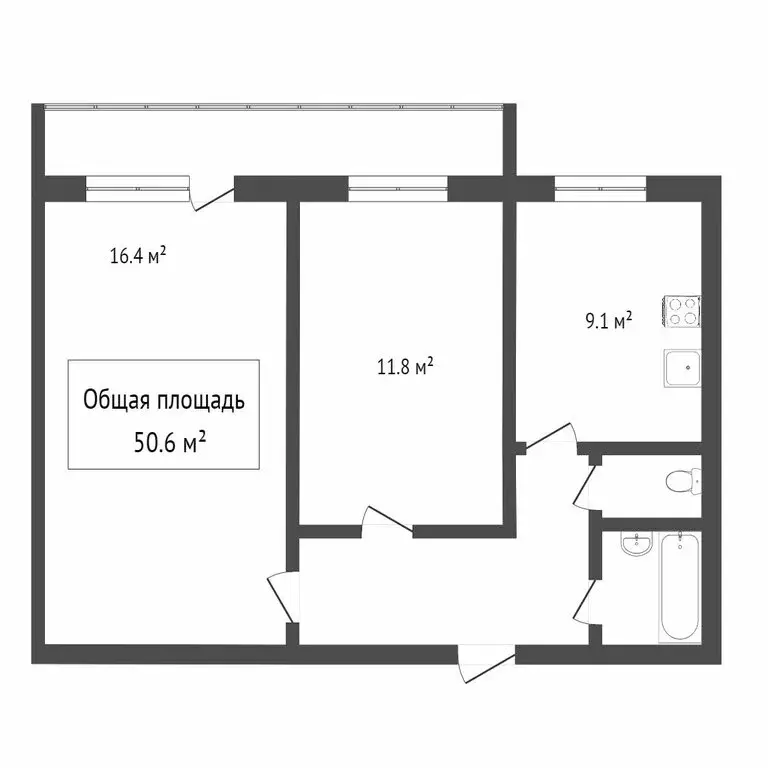 2-комнатная квартира: Томск, улица Войкова, 47 (45.9 м) - Фото 1