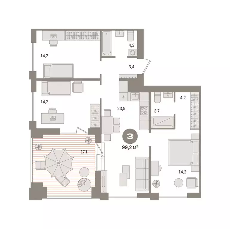 3-комнатная квартира: Новосибирский район, рабочий посёлок Краснообск, ... - Фото 1