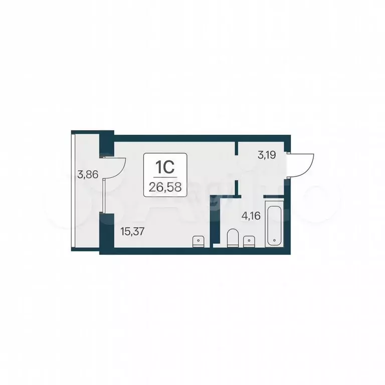 Квартира-студия, 26,6 м, 2/23 эт. - Фото 1