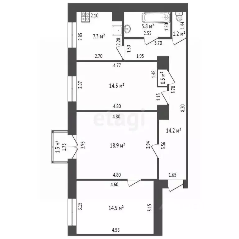 3-к кв. Тамбовская область, Тамбов Советская ул., 161 (75.0 м) - Фото 2
