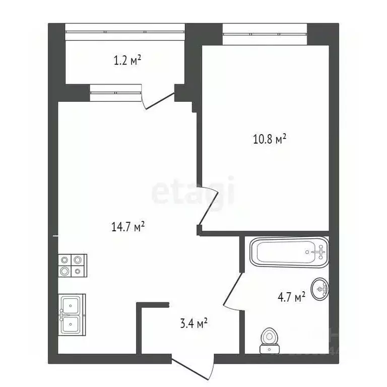 1-к кв. Тюменская область, Тюмень Полевая ул., 117к8 (34.8 м) - Фото 0