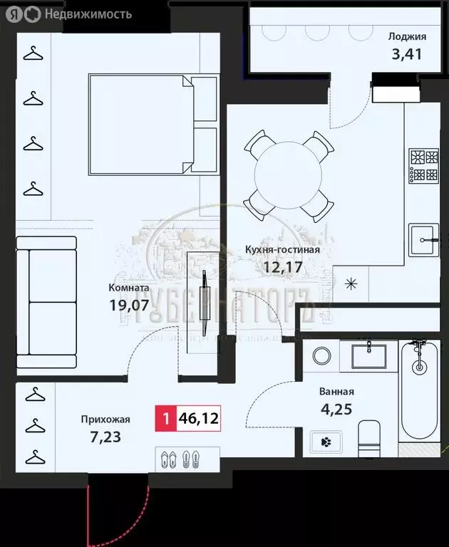 1-комнатная квартира: Тверь, Оснабрюкская улица, 22 (46.12 м) - Фото 1