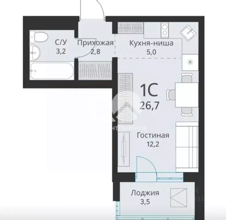 Квартира-студия: Обь, Большая улица, 23 (26.6 м) - Фото 0