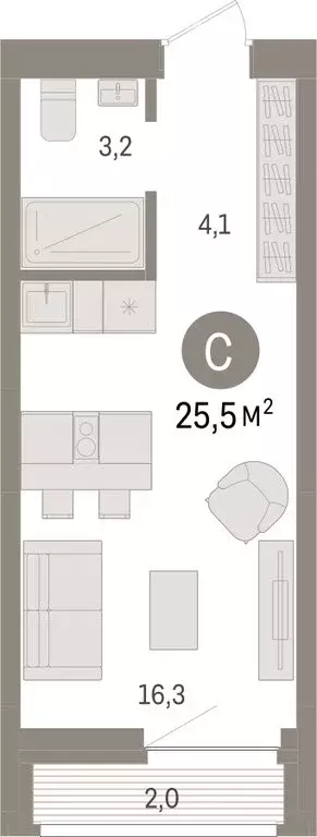 Квартира-студия: Тюмень, жилой комплекс Речной Порт (25.6 м) - Фото 1