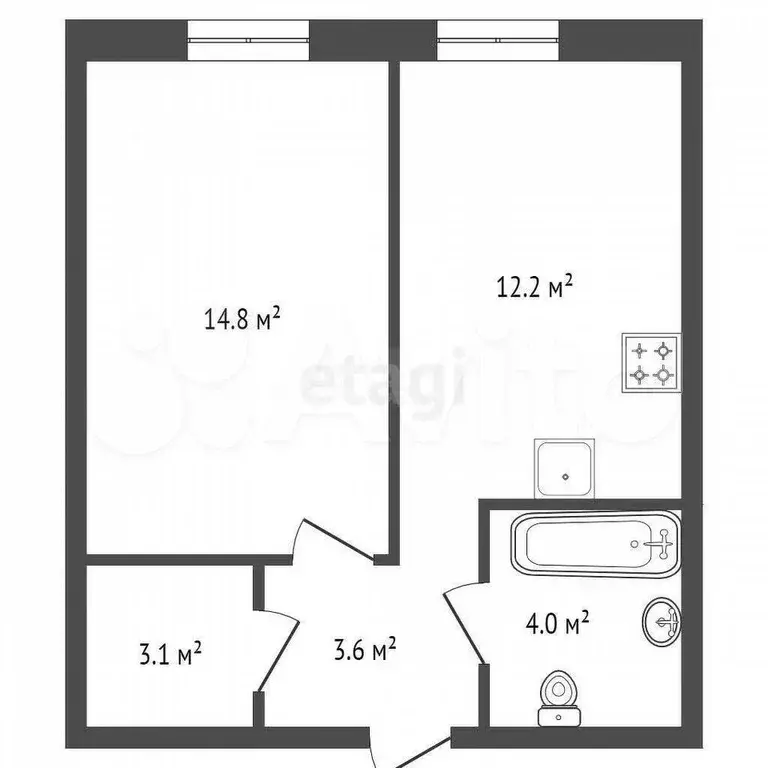 1-к. квартира, 39,1 м, 1/13 эт. - Фото 1