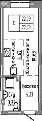 Квартира-студия: Краснообск, жилой комплекс Базилик (22.79 м) - Фото 1