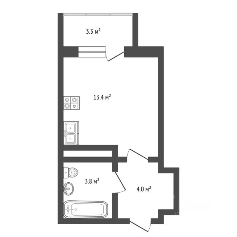 Студия Тюменская область, Тюмень ул. Тальниковая, 5 (22.0 м) - Фото 1