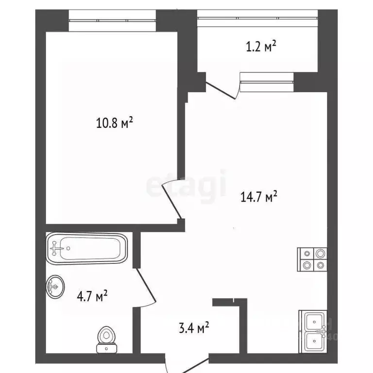 1-к кв. Тюменская область, Тюмень Полевая ул., 117к8 (34.9 м) - Фото 1