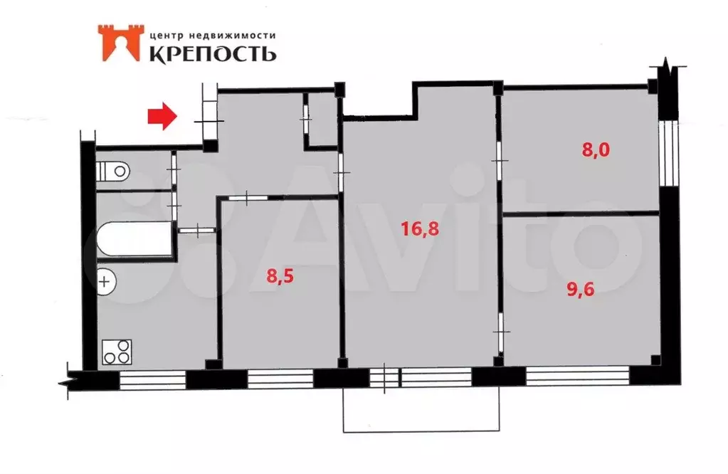 4-к. квартира, 60 м, 2/5 эт. - Фото 0