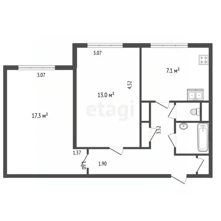 2-к кв. Санкт-Петербург ул. Олеко Дундича, 24 (50.2 м) - Фото 1