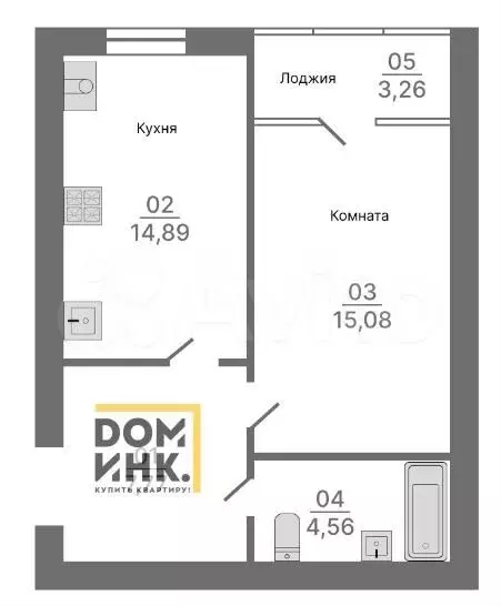1-к. квартира, 44 м, 2/4 эт. - Фото 0