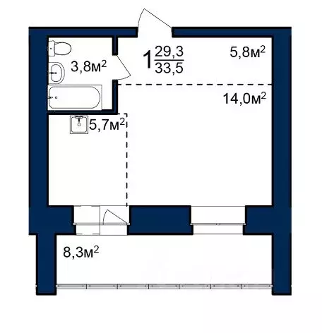 Студия Амурская область, Благовещенск 224-й кв-л,  (33.5 м) - Фото 0