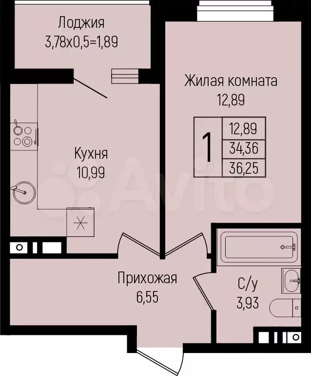 1-к. квартира, 36,3 м, 7/15 эт. - Фото 0
