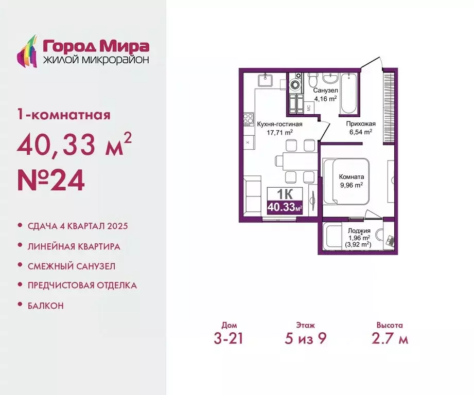 1-к кв. Крым, Симферополь Город Мира жилой комплекс (40.33 м) - Фото 0