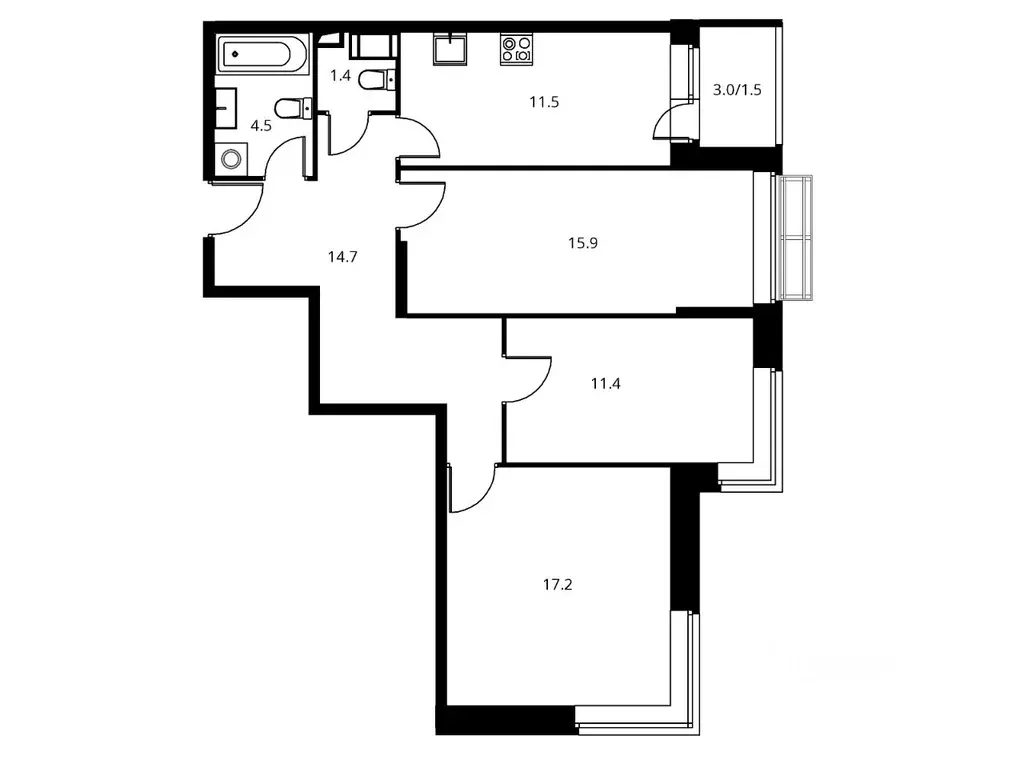 3-к кв. Московская область, Щелково Центральная ул., 69 (79.7 м) - Фото 1