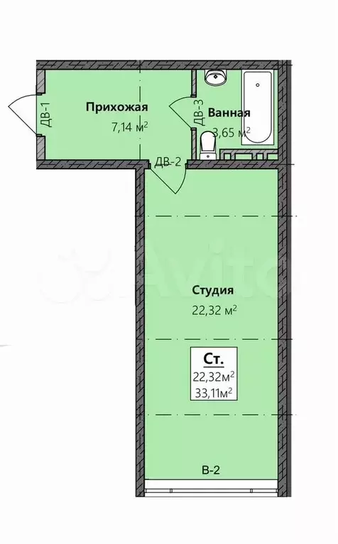 Квартира-студия, 33,1 м, 8/8 эт. - Фото 0