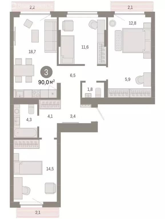 3-комнатная квартира: Новосибирск, квартал Лебедевский, 1/3 (90 м) - Фото 1