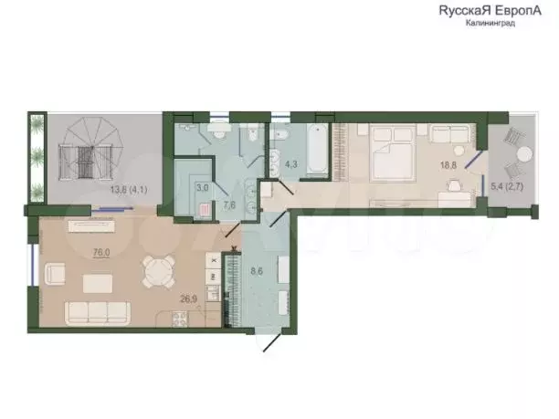 1-к. квартира, 76 м, 6/9 эт. - Фото 1